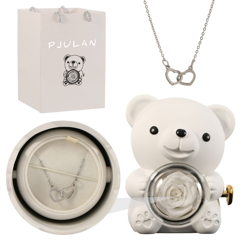 Ours Rose Éternelle avec Collier Gravé