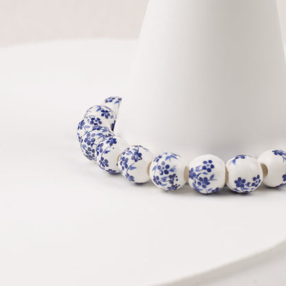 Custom Name Blue Porcelain Floral Beaded Bracelet