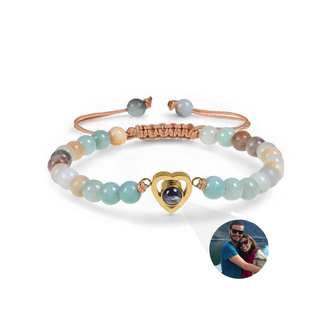Bracelet photo cœur avec perles