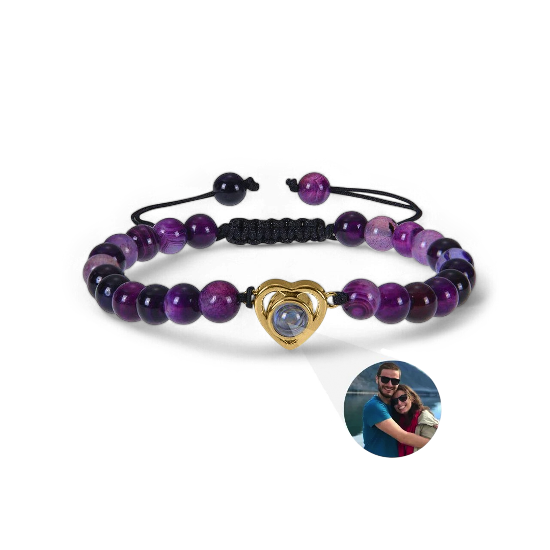 Bracelet photo cœur avec perles