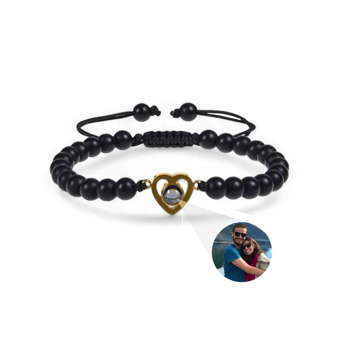 Bracelet photo cœur avec perles