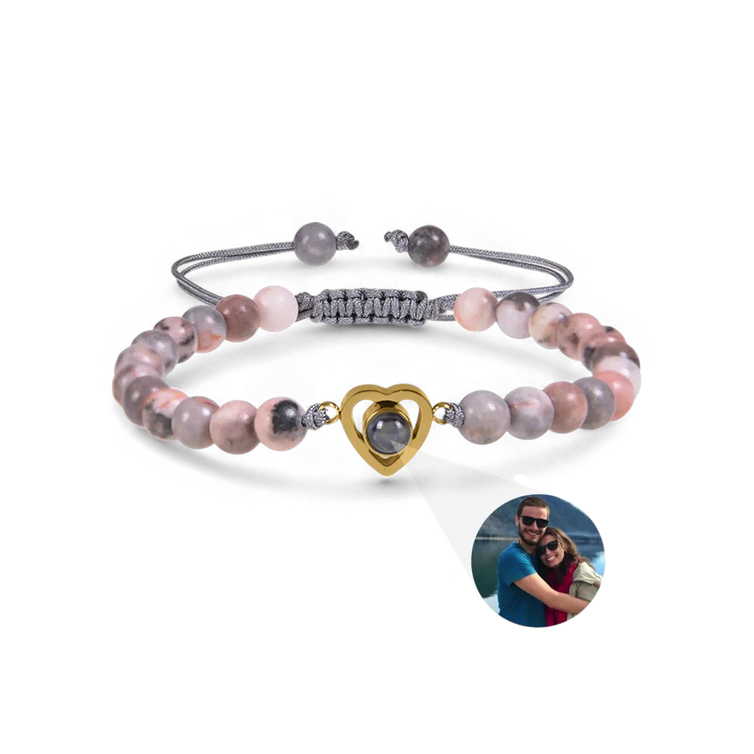 Bracelet photo cœur avec perles