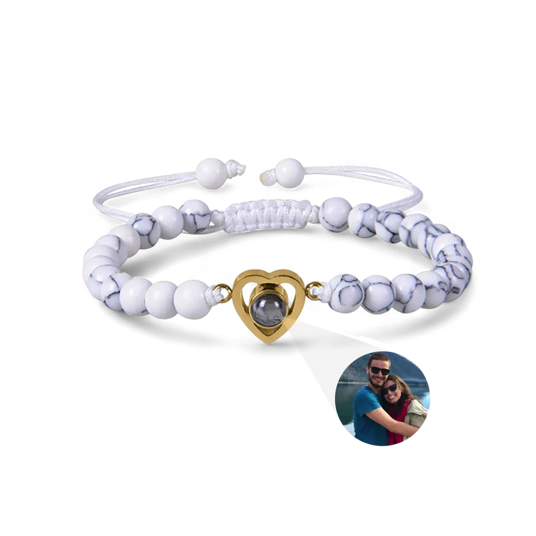Bracelet photo cœur avec perles