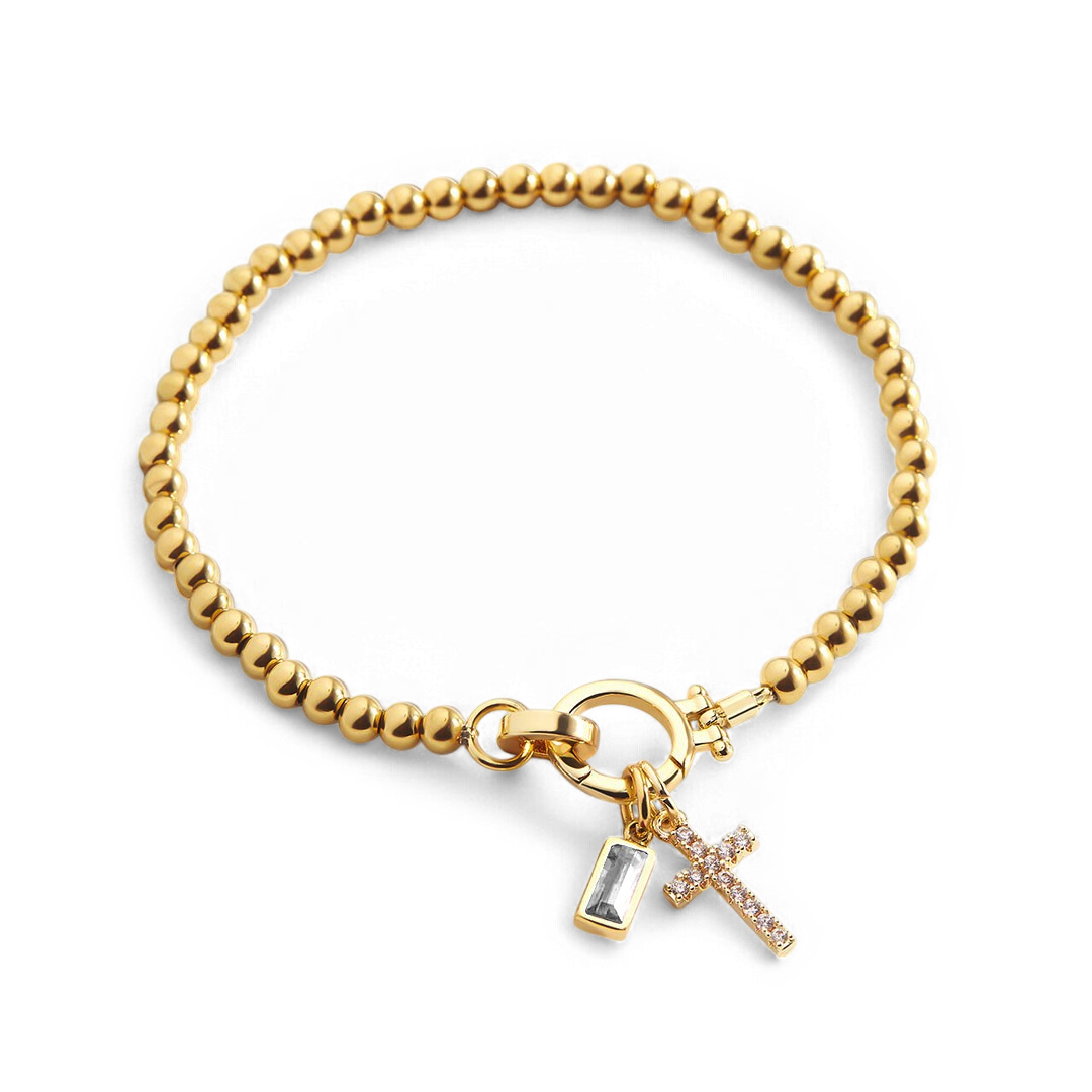 Bracelet avec pierre de naissance et breloque en croix