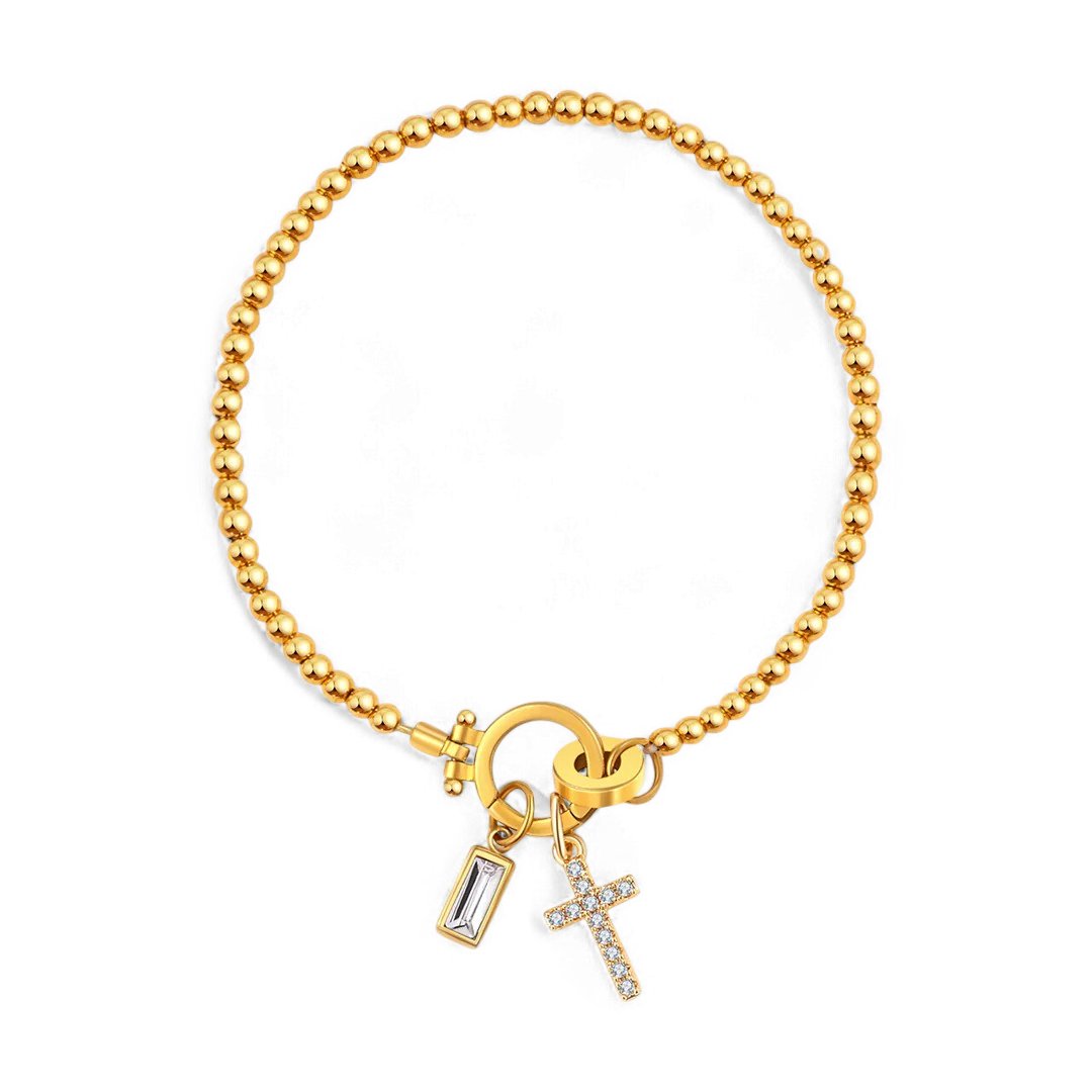 Bracelet avec pierre de naissance et breloque en croix