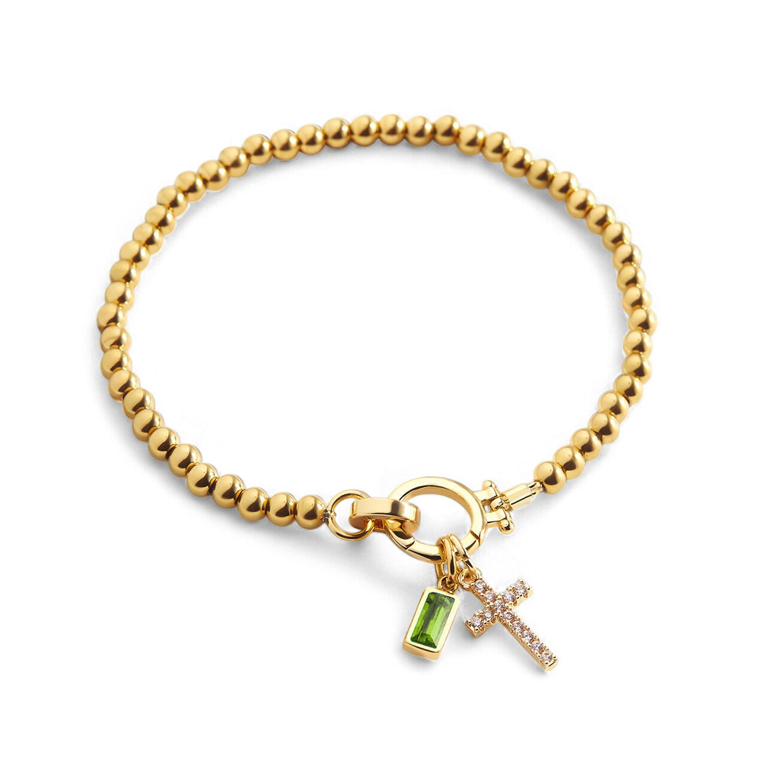Bracelet avec pierre de naissance et breloque en croix