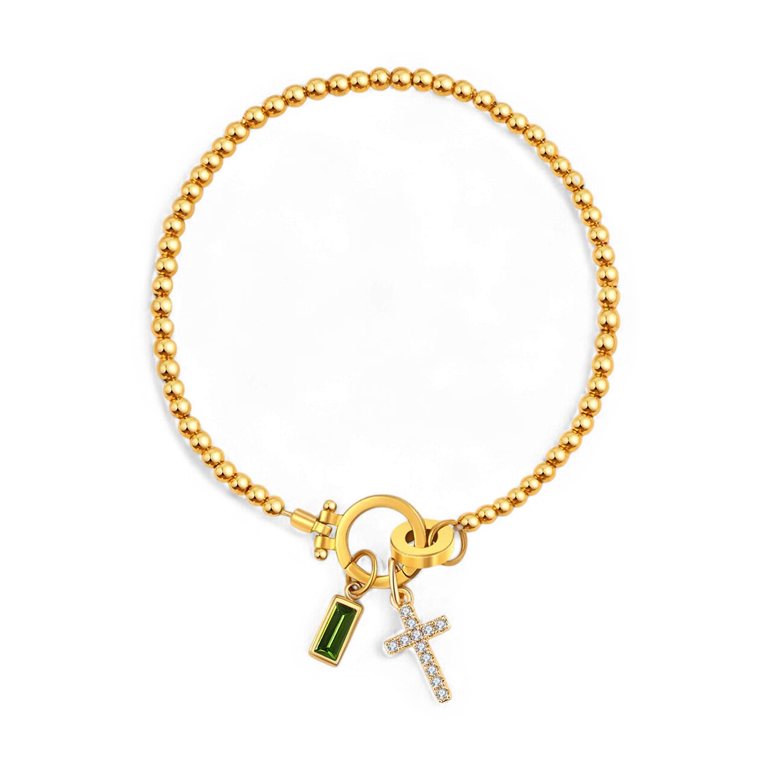 Bracelet avec pierre de naissance et breloque en croix