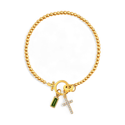 Bracelet avec pierre de naissance et breloque en croix