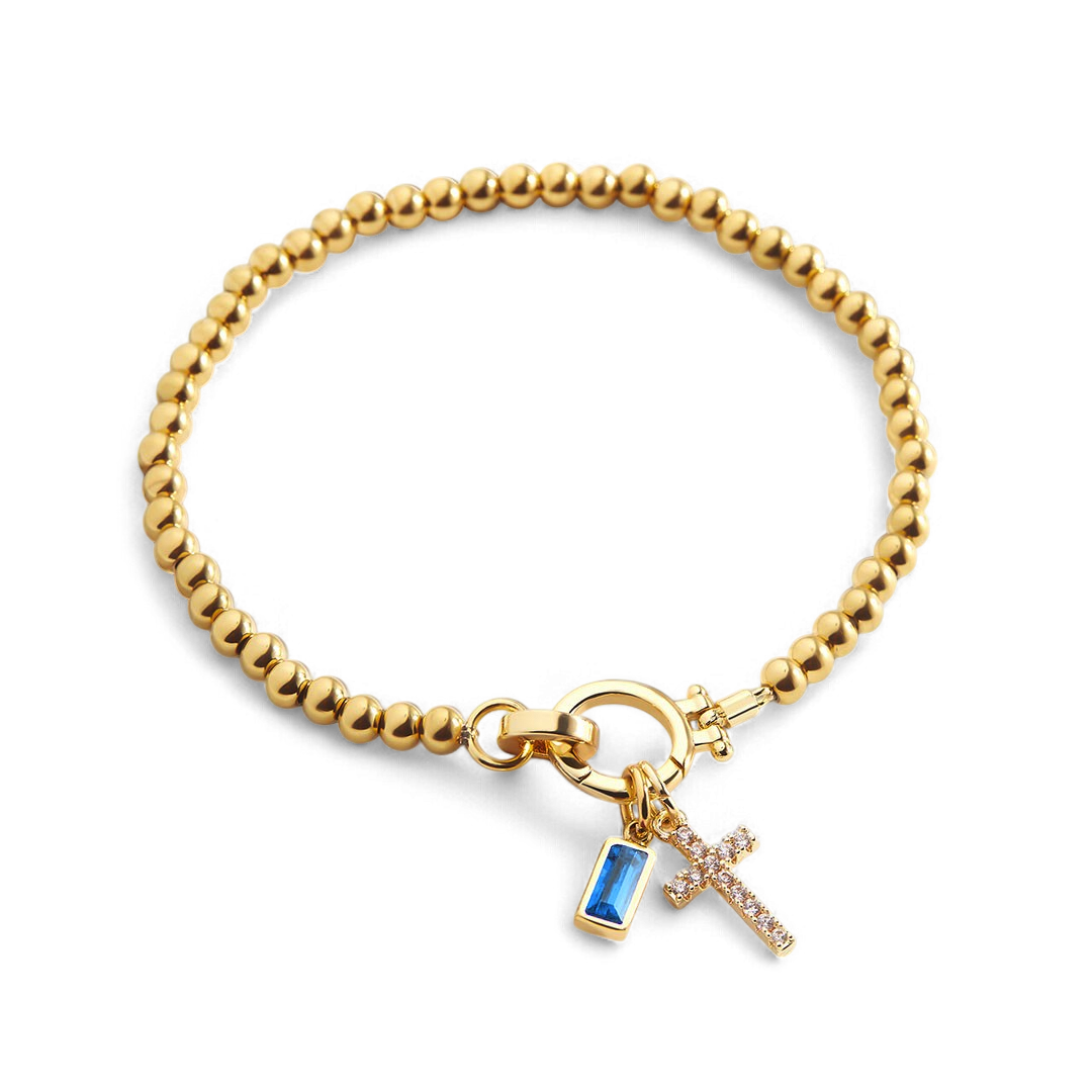 Bracelet avec pierre de naissance et breloque en croix
