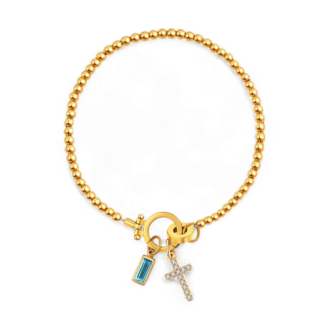Bracelet avec pierre de naissance et breloque en croix