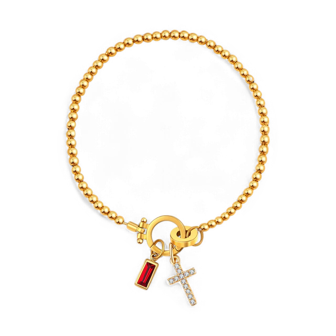 Bracelet avec pierre de naissance et breloque en croix