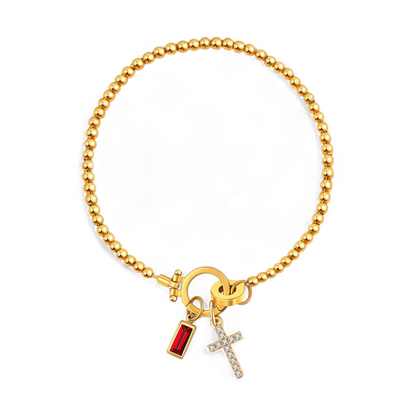 Bracelet avec pierre de naissance et breloque en croix