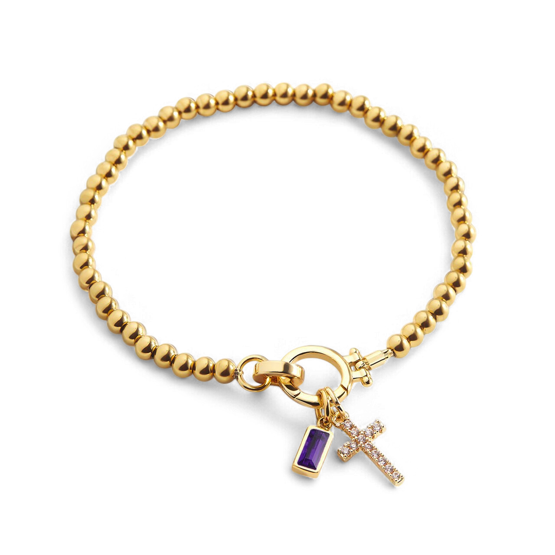 Bracelet avec pierre de naissance et breloque en croix
