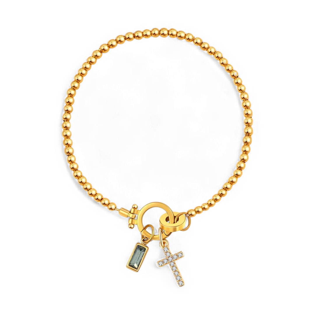 Bracelet avec pierre de naissance et breloque en croix