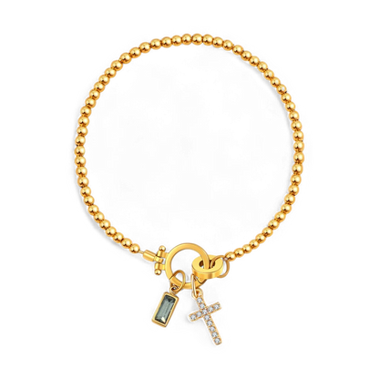 Bracelet avec pierre de naissance et breloque en croix