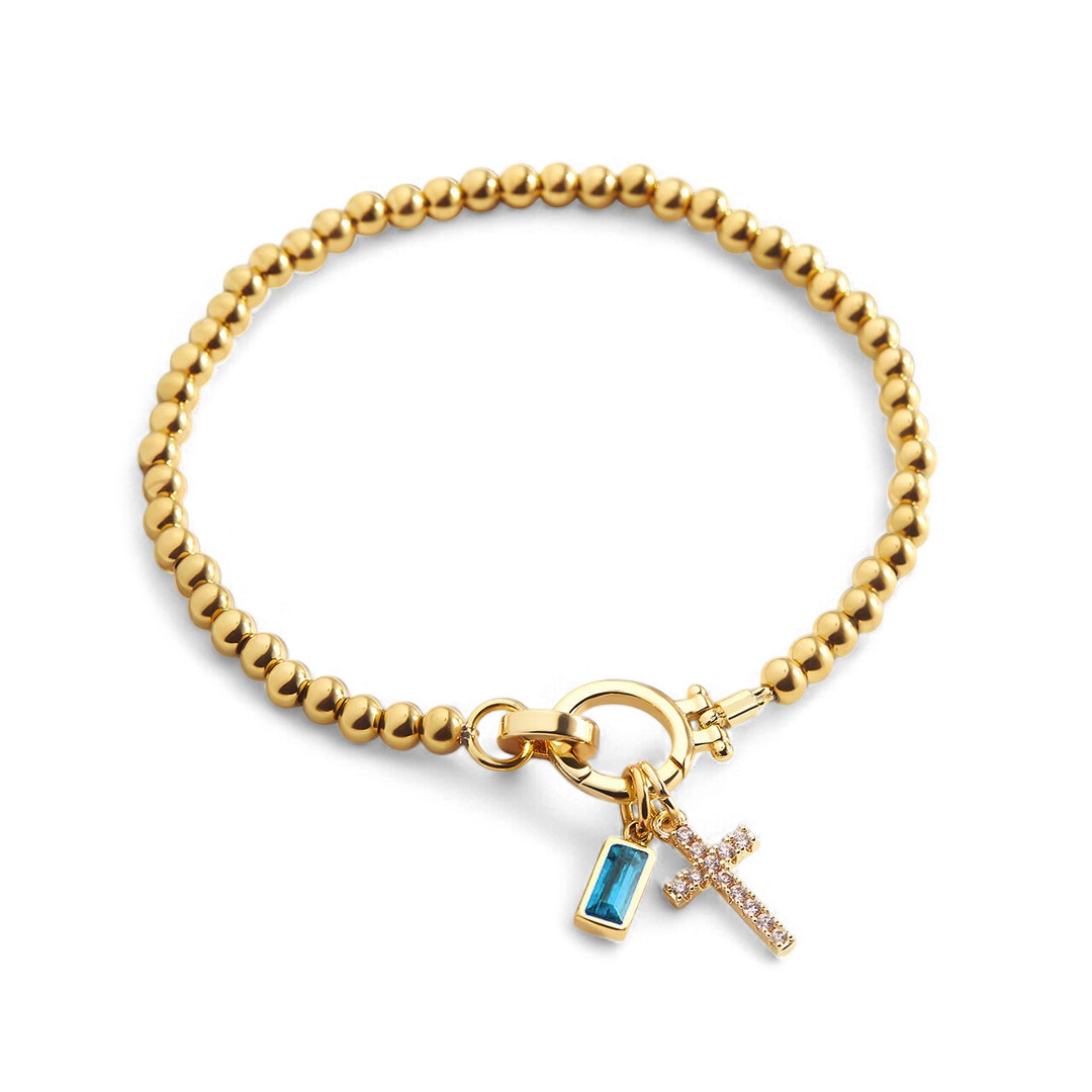 Bracelet avec pierre de naissance et breloque en croix