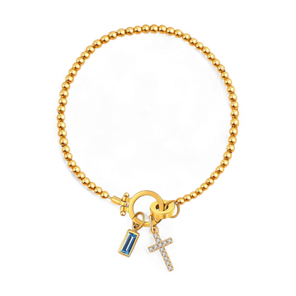 Bracelet avec pierre de naissance et breloque en croix