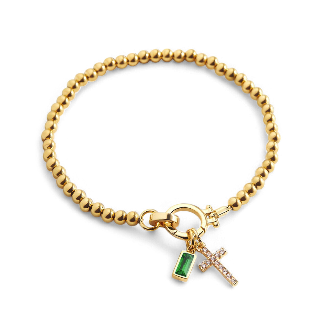 Bracelet avec pierre de naissance et breloque en croix