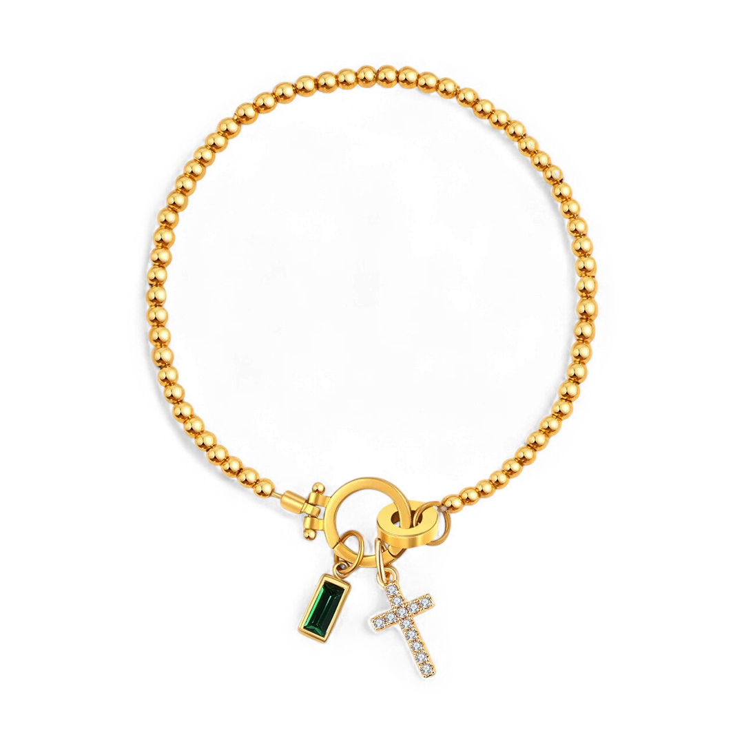 Bracelet avec pierre de naissance et breloque en croix
