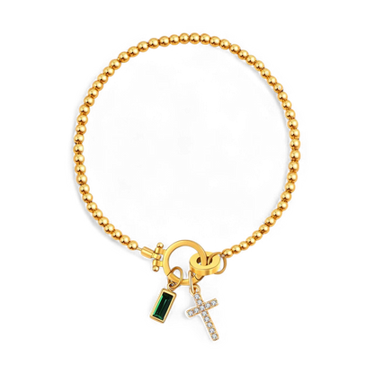 Bracelet avec pierre de naissance et breloque en croix