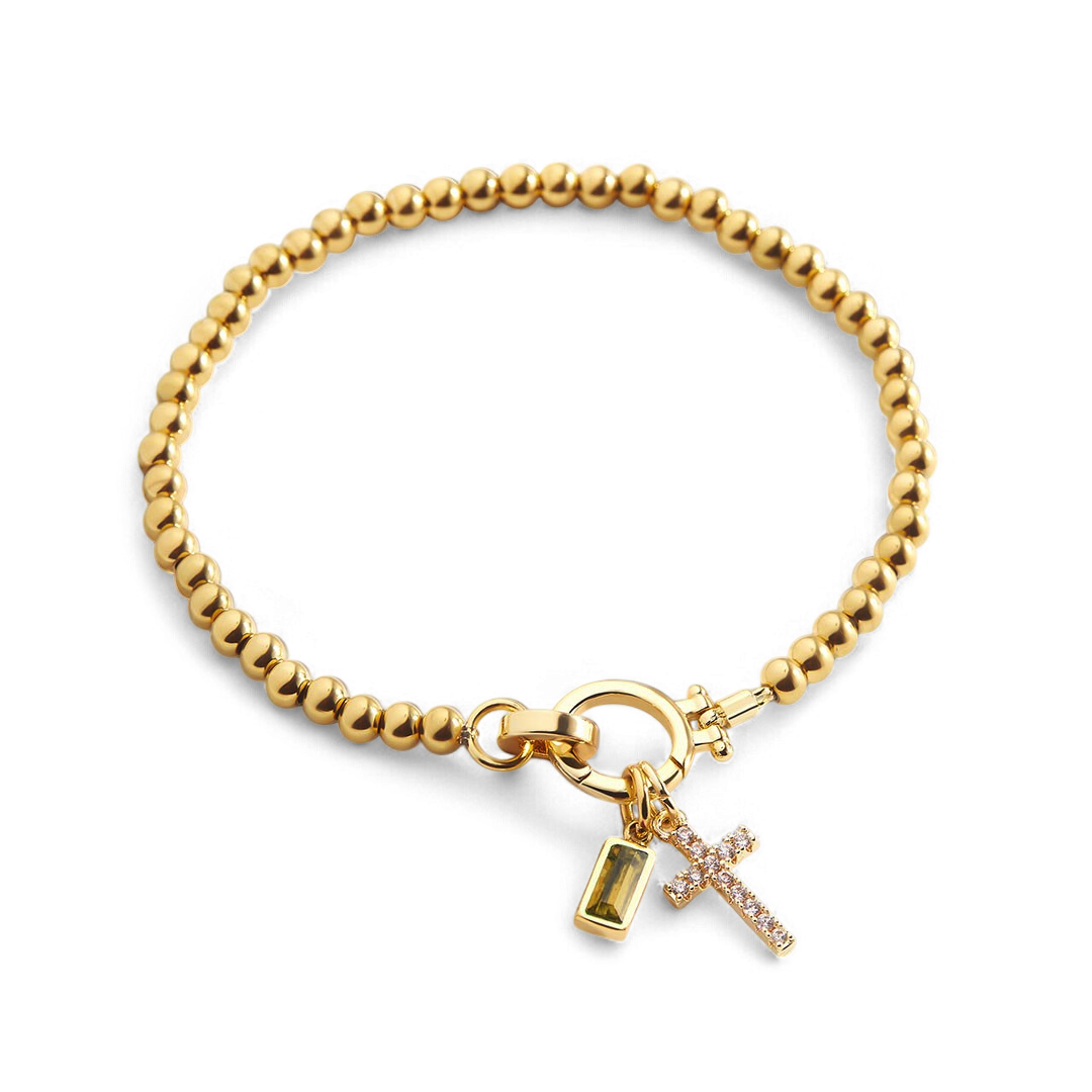 Bracelet avec pierre de naissance et breloque en croix