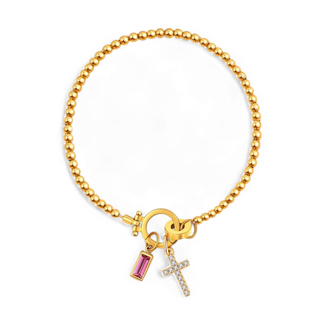 Bracelet avec pierre de naissance et breloque en croix