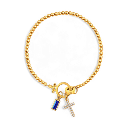 Bracelet avec pierre de naissance et breloque en croix