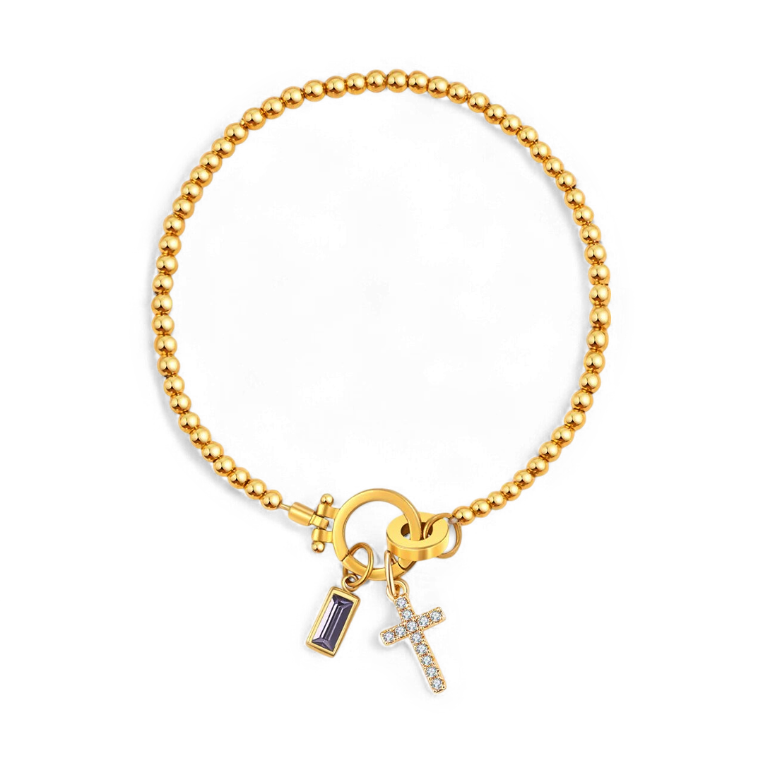 Bracelet avec pierre de naissance et breloque en croix