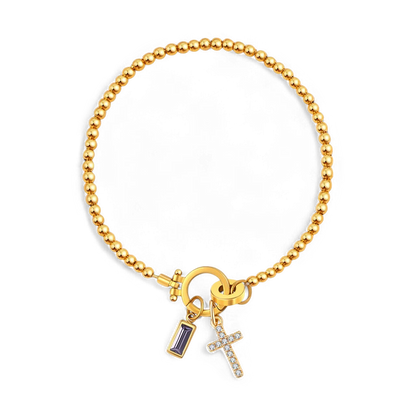 Bracelet avec pierre de naissance et breloque en croix