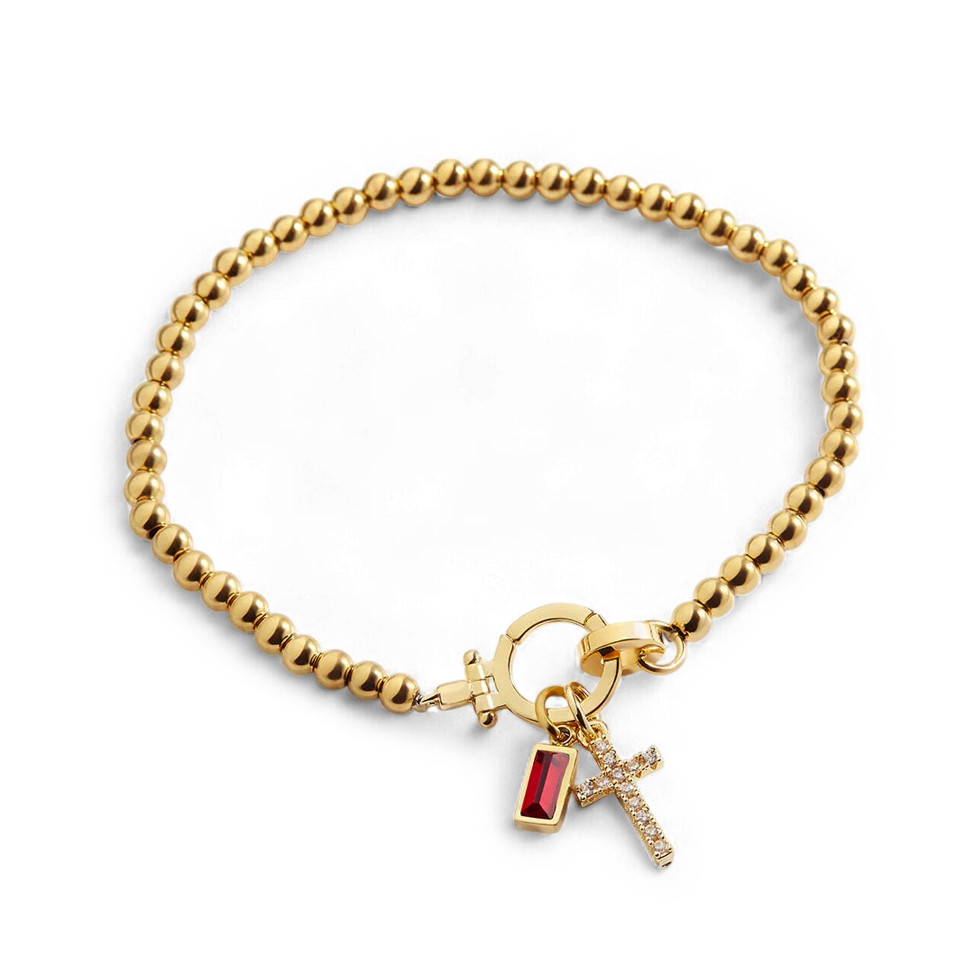 Bracelet avec pierre de naissance et breloque en croix