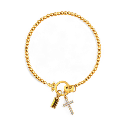 Bracelet avec pierre de naissance et breloque en croix