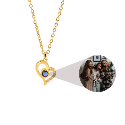 Collier photo demi-pavé en forme de cœur
