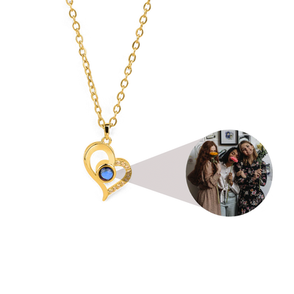 Collier photo demi-pavé en forme de cœur
