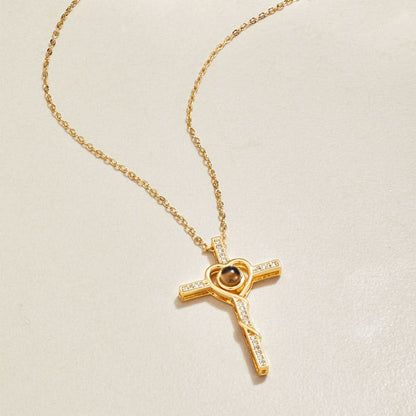 Collier photo cœur et croix