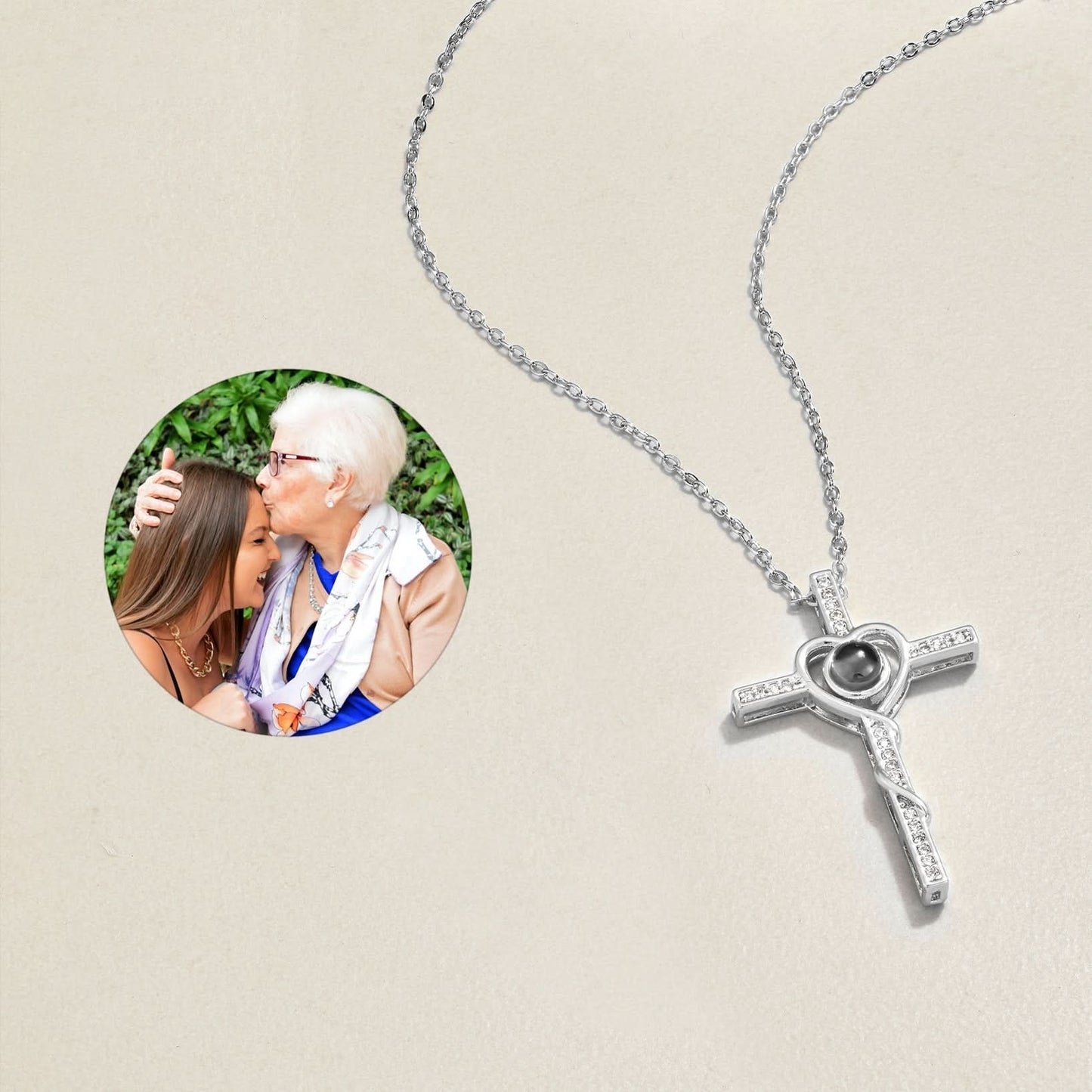 Collier photo cœur et croix