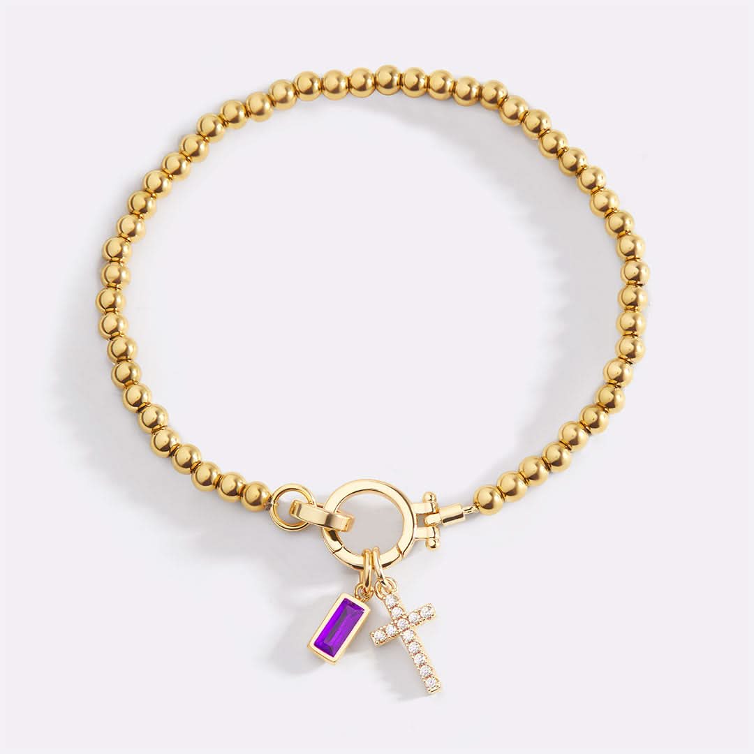 Bracelet avec pierre de naissance et breloque en croix