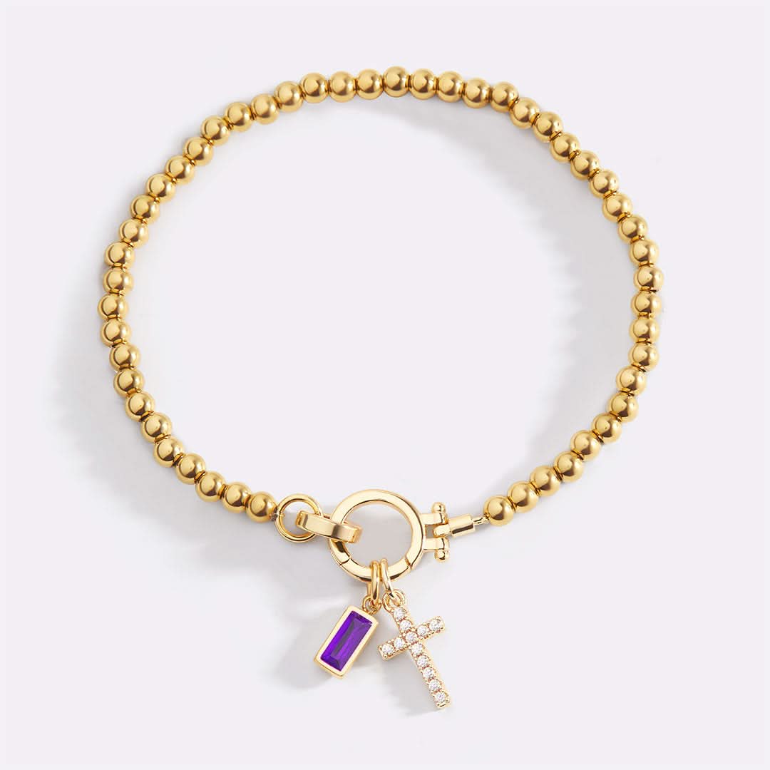 Bracelet avec pierre de naissance et breloque en croix