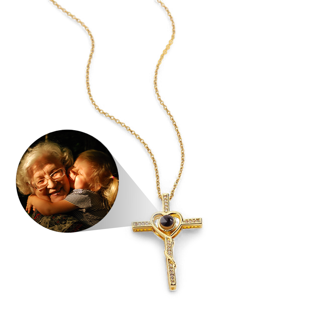 Collier photo cœur et croix