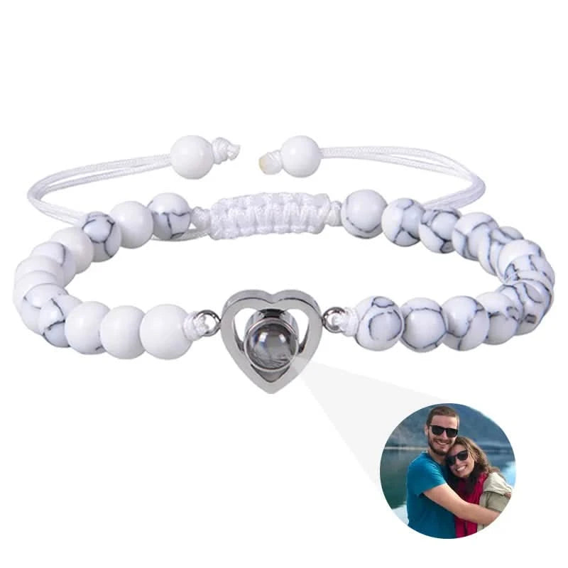 Bracelet photo cœur avec perles