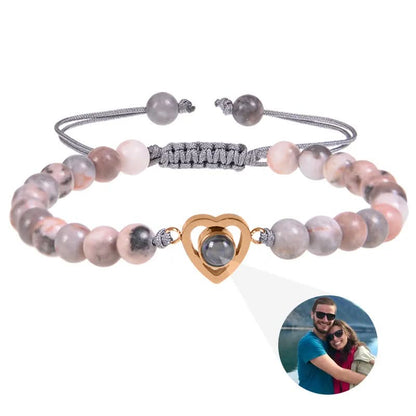 Bracelet photo cœur avec perles