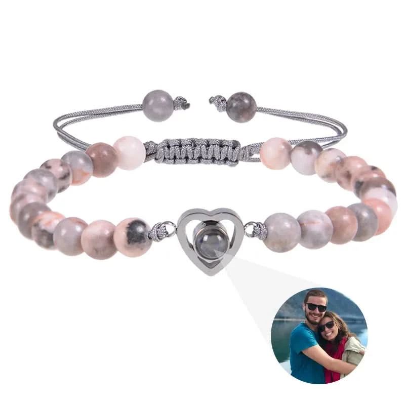 Bracelet photo cœur avec perles
