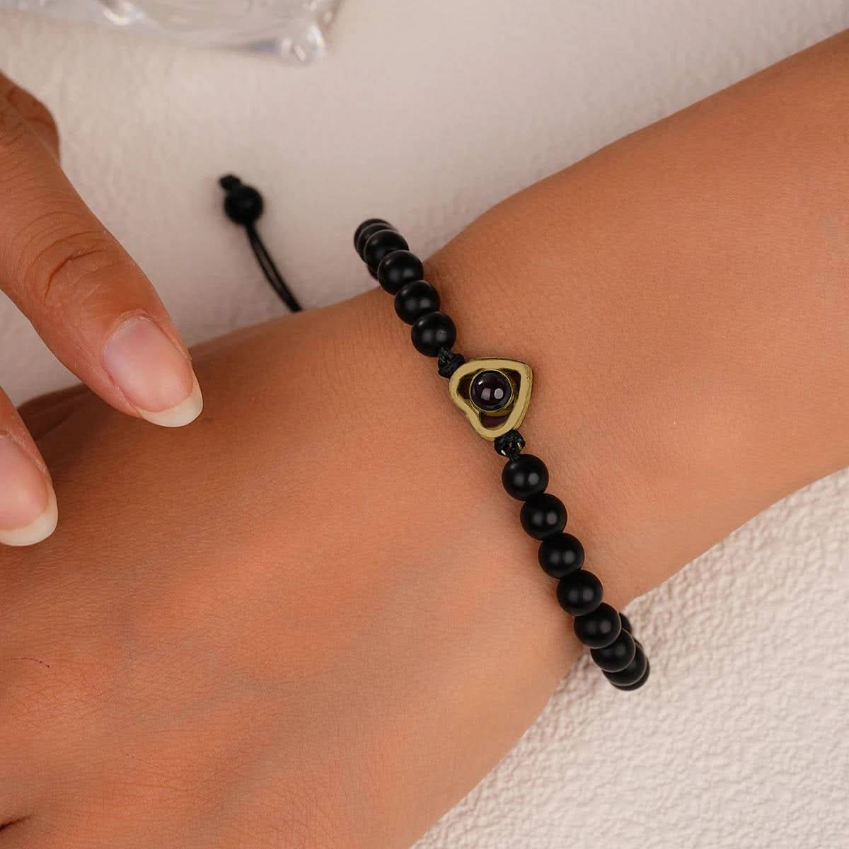 Bracelet photo cœur avec perles
