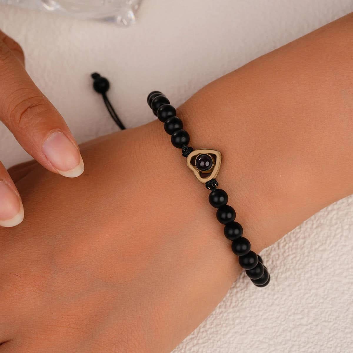 Bracelet photo cœur avec perles