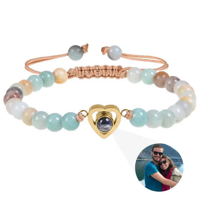 Bracelet photo cœur avec perles