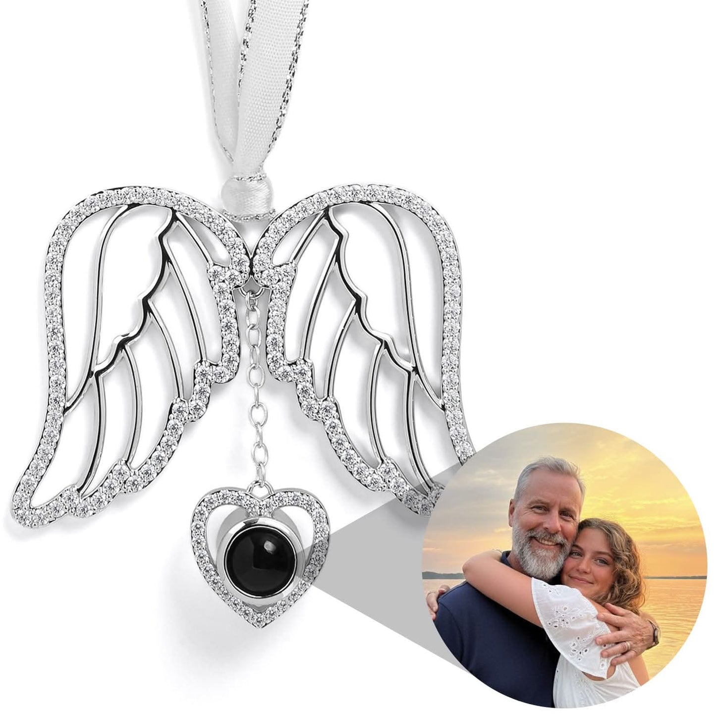 Ornement photo personnalisé en forme de cœur et d'aile d'ange