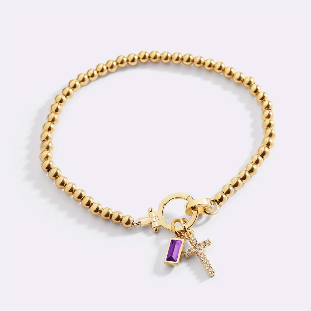 Bracelet avec pierre de naissance et breloque en croix