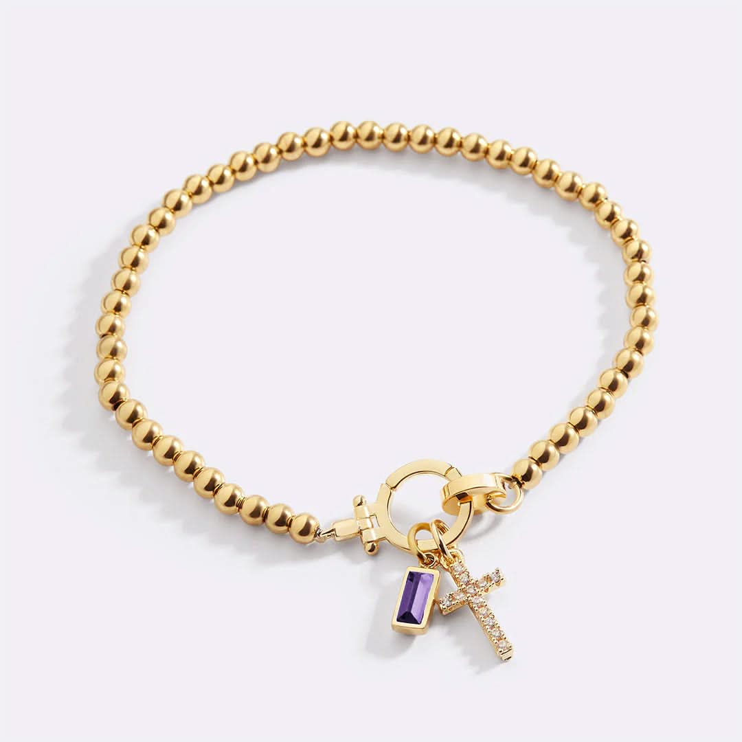 Bracelet avec pierre de naissance et breloque en croix