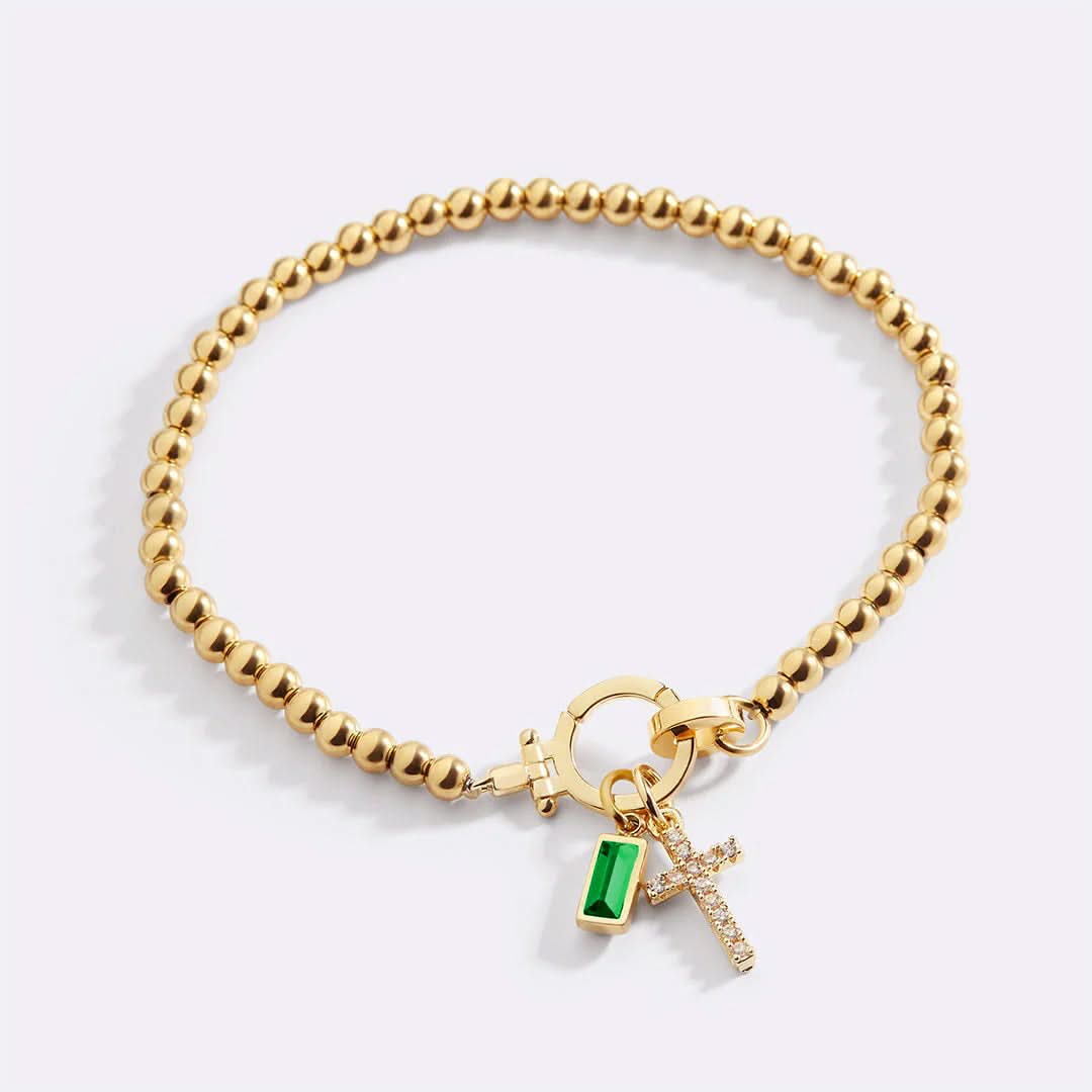 Bracelet avec pierre de naissance et breloque en croix