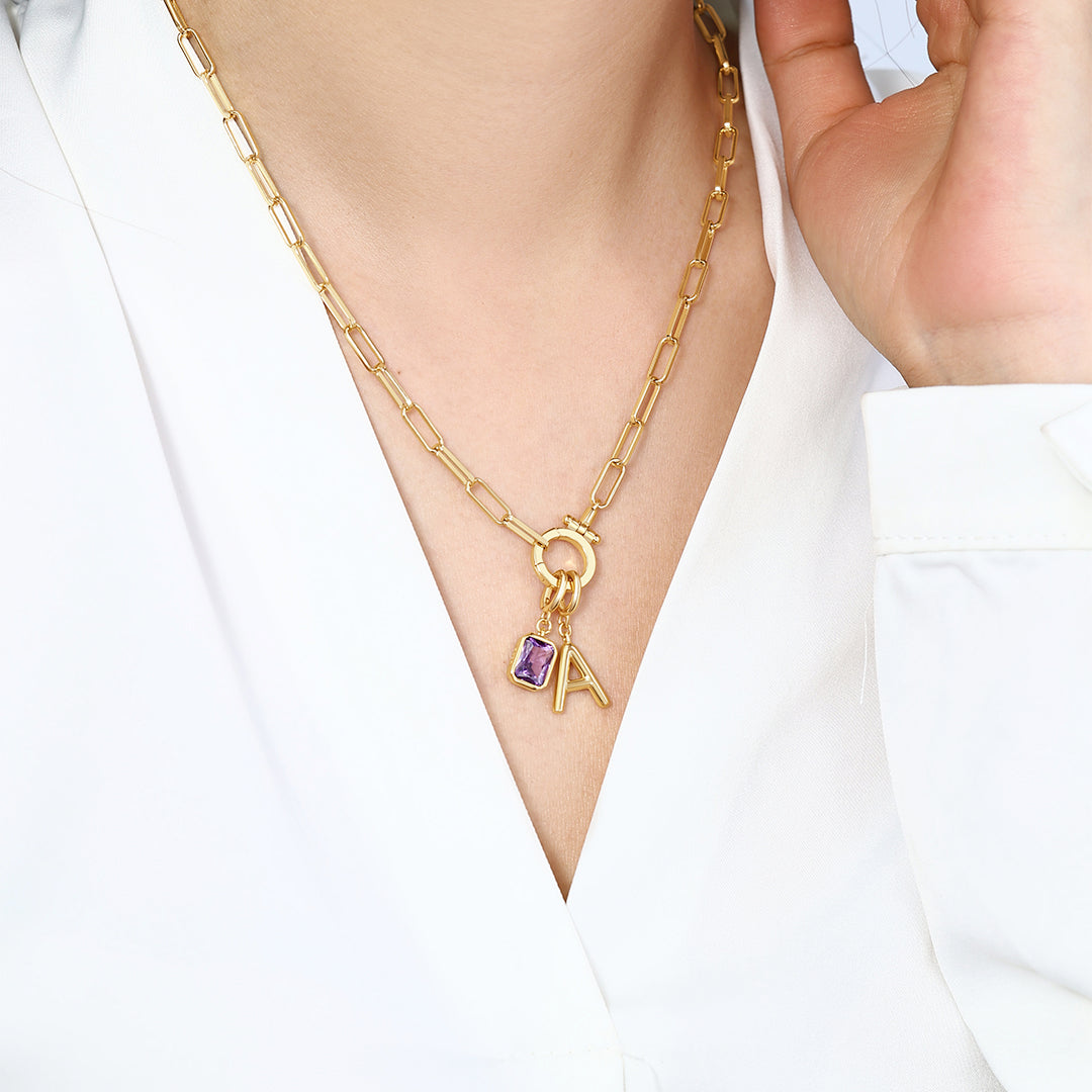 Collier Maille Initiale & Pierre de Naissance
