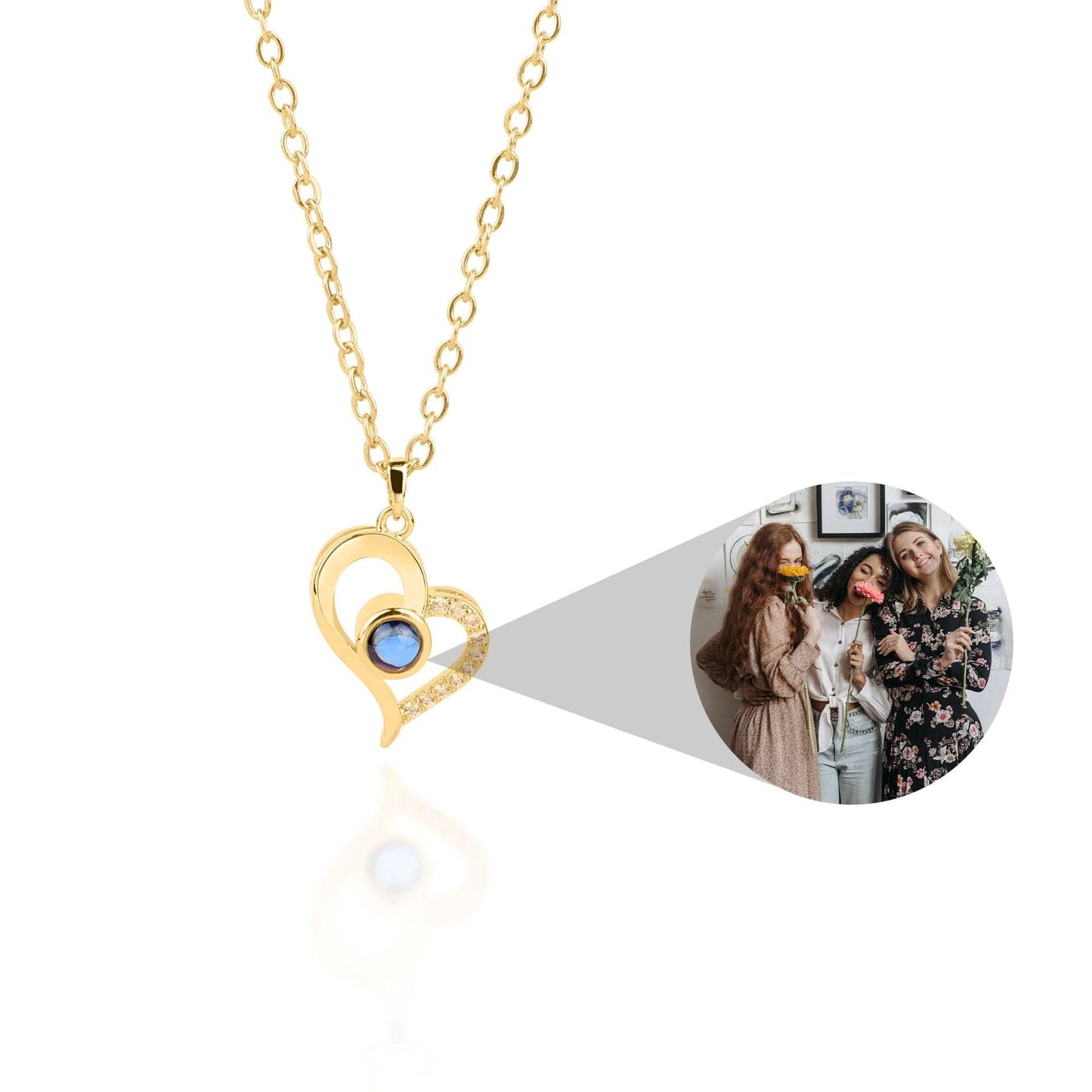 Collier photo demi-pavé en forme de cœur